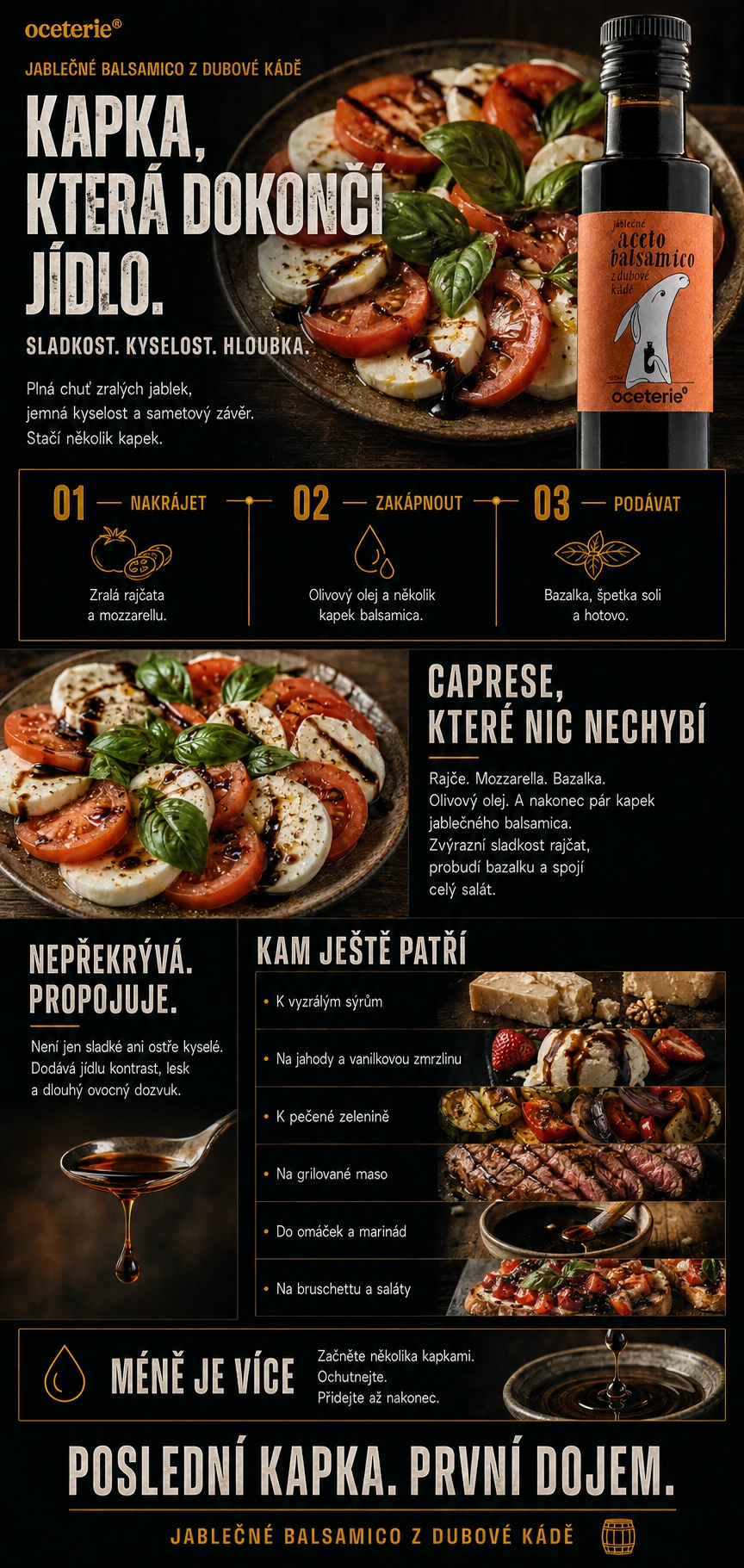 Infografika o použití českého jablečného balsamica z dubové kádě
