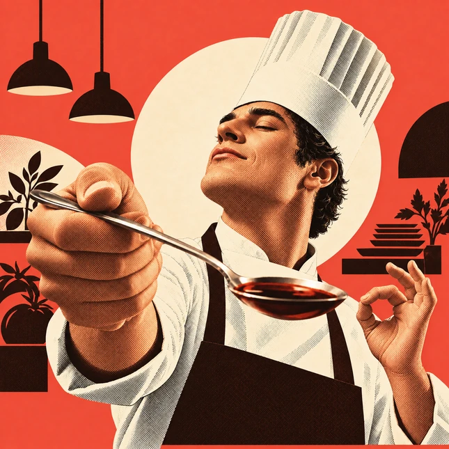 Ilustrace kuchaře se lžící balsamica