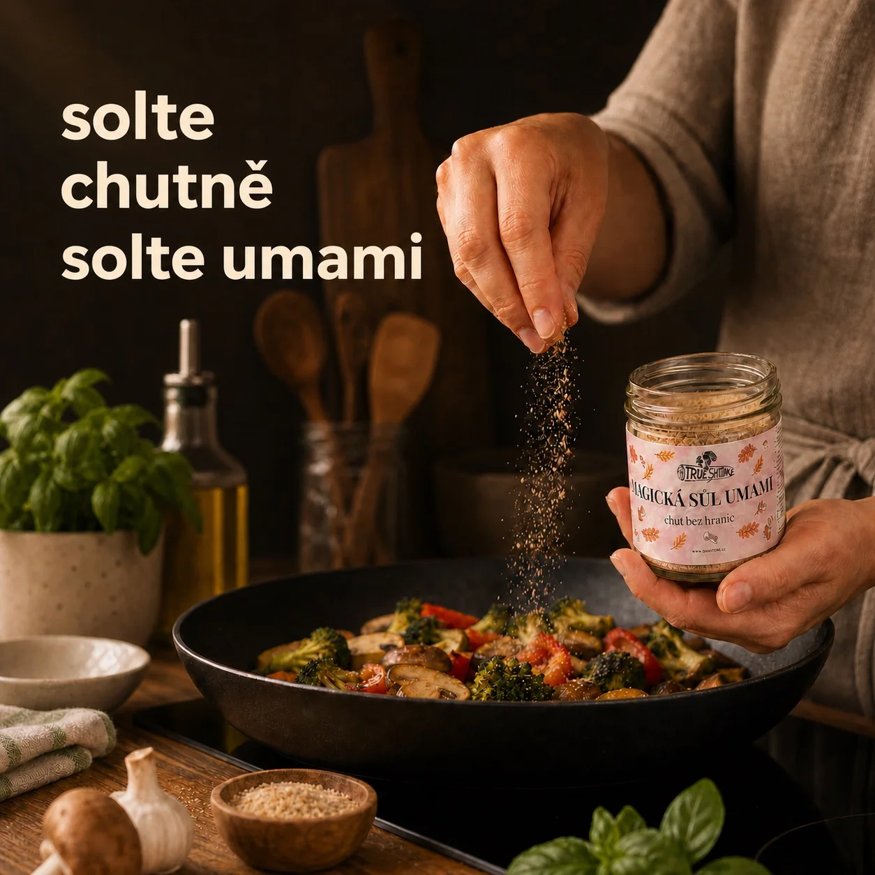 Umami sůl True Shiitake 110 g při dochucování zeleniny