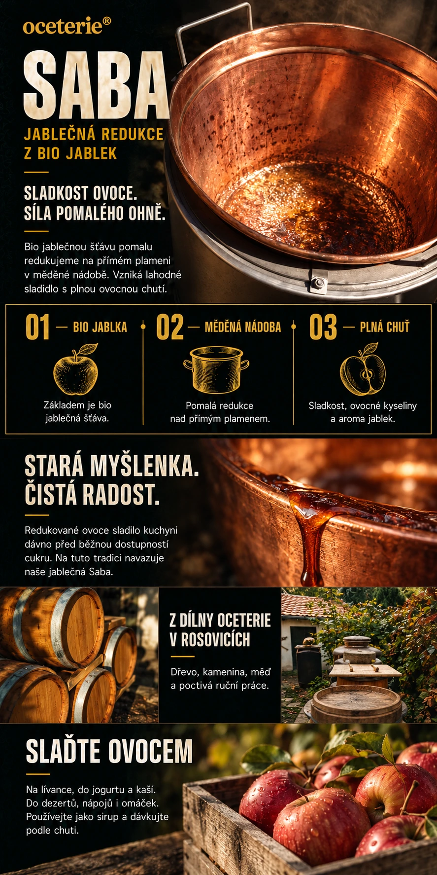 Saba: výroba, původ a použití. Textový přepis pod obrázkem.